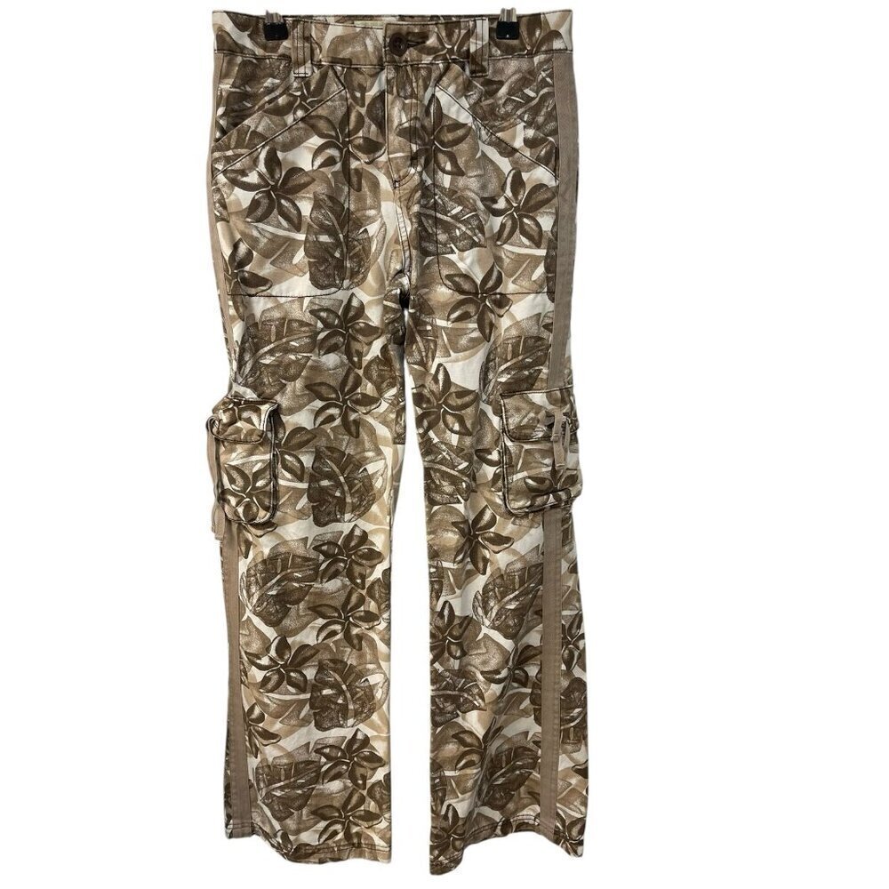 Cabela's Casual Wide Leg Floral Drawstring Brown Cargo Pants Women's Size 4
